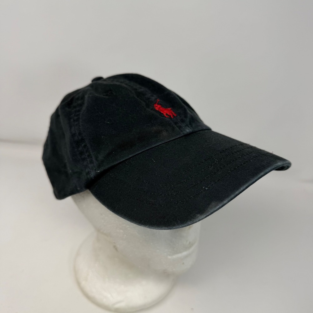 Polo Ralph Lauren Mens Black Cotton Baseball Cap Red‎ Pony Logo Adjustable Hat